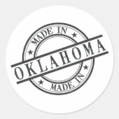 Made In Oklahomaスタンプスタイルロゴ黒 ラウンドシール (正面)