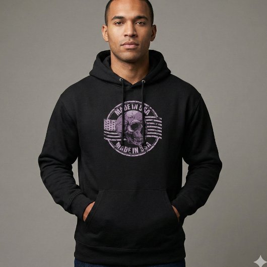 Made in USA Distressed Purple Skull Men's Hoodie パーカ