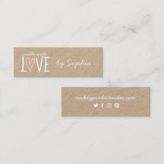 Made With Love名前をカスタムする&ソーシャルメディア スキニー名刺 (正面/裏面)