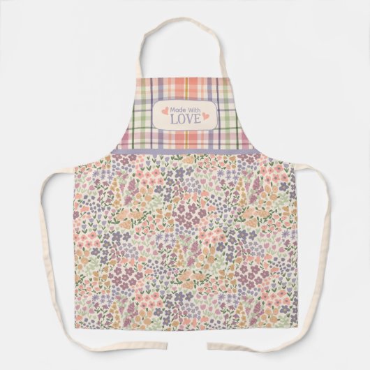 Made with Love Apron – Pastel Plaid & Blooms エプロン (正面)