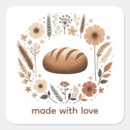 Made With Love Bread Label | Cottagecore Bakery スクエアシール
