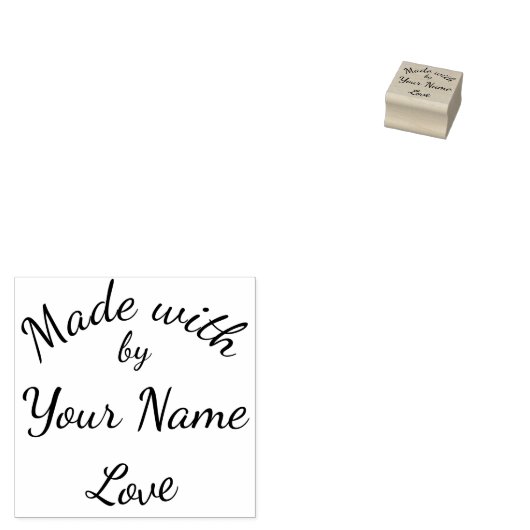 Made With Love By Custom Name Simple Cursive ラバースタンプ (押印)