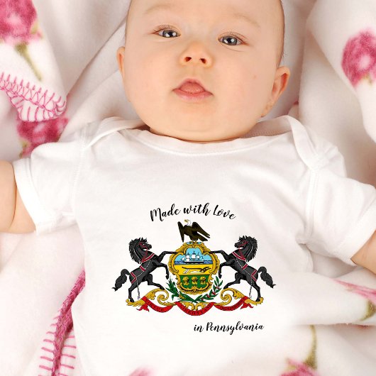 Made with Love in Pennsylvania / flag,アメリカ州 ベビーボディスーツ