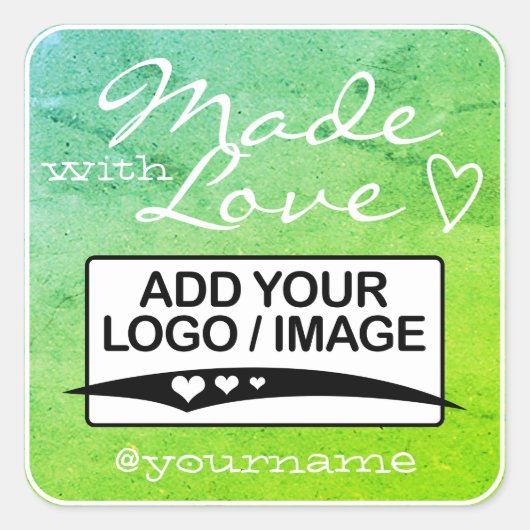 Made with Love Logoテンプレートティール（緑がかった色）グリーンアクアグラデーショ スクエアシール (正面)