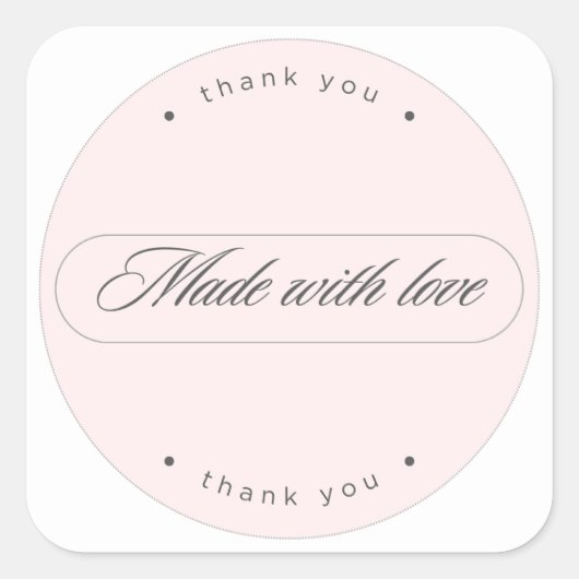 Made With Love Minimalist Thank You Sticker スクエアシール (正面)