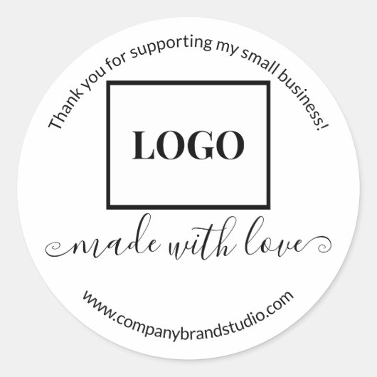 Made With Love Small Businessロゴありがとう ラウンドシール (正面)