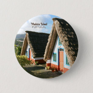 Madeira Island photo with Typical Houses, Portugal 缶バッジ