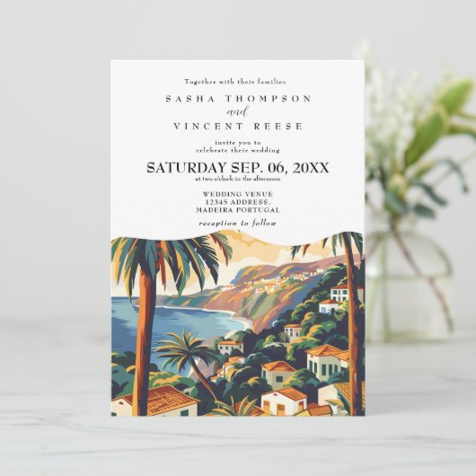Madeira Portugal Wedding Invitation Retro 招待状 (スタンド正面)