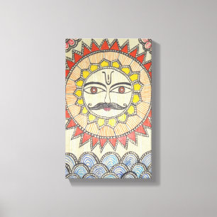 Madhubaniの絵画のスタイルの日曜日 キャンバスプリント