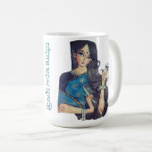 Madhubani blue fish and traditional lady Mug コーヒーマグカップ (正面右)
