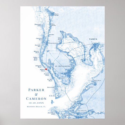 Madiera Beach FL Map Wedding Guest Book Poster ポスター (正面)