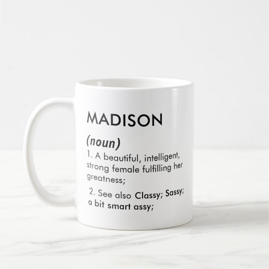 Madison name, Editable name, Custom name コーヒーマグカップ (左)