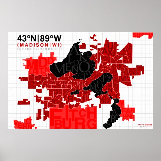 Madison Neighborhood Typography Map - Red ポスター (正面)
