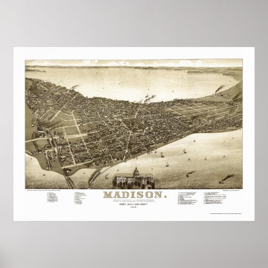 Madison, WI Panoramic Map - 1885b ポスター (正面)