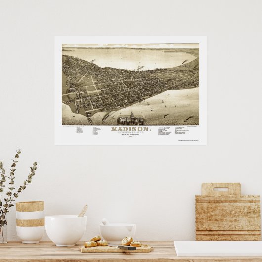Madison, WI Panoramic Map - 1885b ポスター (キッチン)