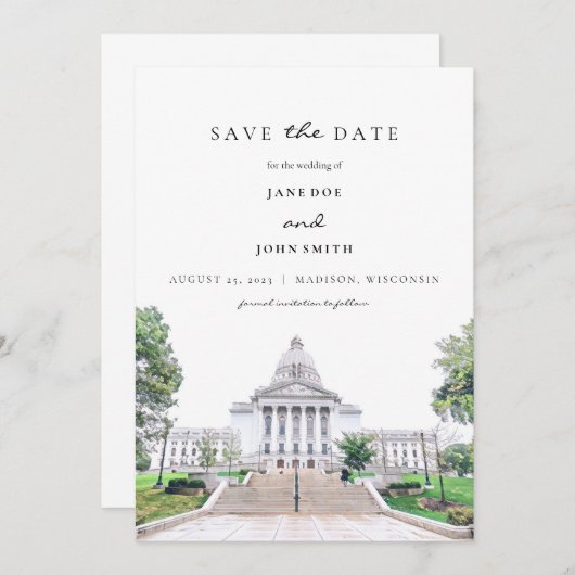 Madison Wisconsinフラットデイトカードを保存 セーブザデート (正面/裏面)