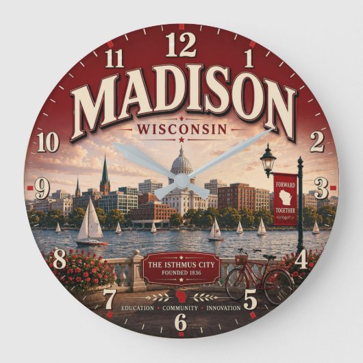 Madison Wisconsin college town gift ラージ壁時計 (正面)