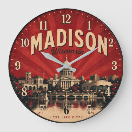 Madison Wisconsin Lake City Vintage Decor ラージ壁時計