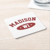 Madison Wisconsin Retro Sporty Typography Coaster スクエアペーパーコースター (アングル)