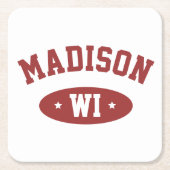 Madison Wisconsin Retro Sporty Typography Coaster スクエアペーパーコースター (正面)