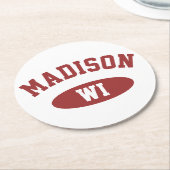 Madison Wisconsin Retro Sporty Typography Coaster ラウンドペーパーコースター (アングル)