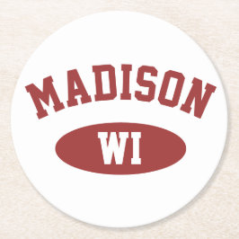 Madison Wisconsin Retro Sporty Typography Coaster ラウンドペーパーコースター