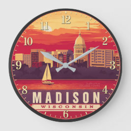 Madison Wisconsin Sunset ラージ壁時計