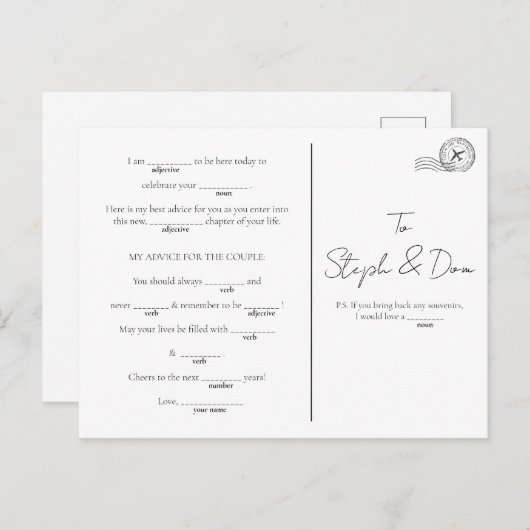 MadLibゲーム – 婚約,さよならパーティー, シーズンポストカード (正面/裏面)