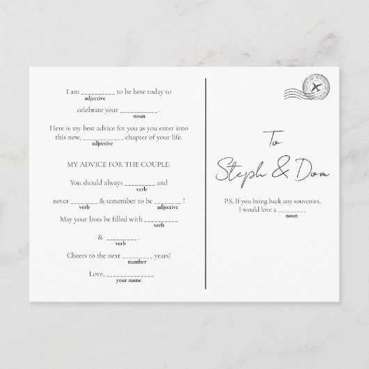 MadLibゲーム – 婚約,さよならパーティー, シーズンポストカード (正面)