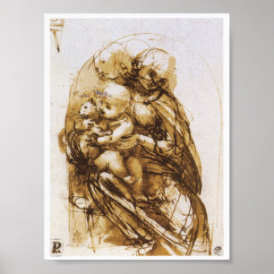 Madonna and Child with a Cat, Leonardo da Vinci ポスター