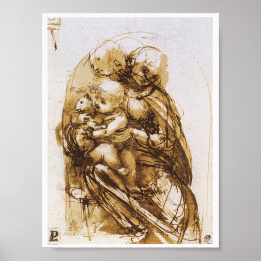 Madonna and Child with a Cat, Leonardo da Vinci ポスター (正面)