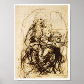Madonna and Child with a Cat, Leonardo da Vinci ポスター (正面)