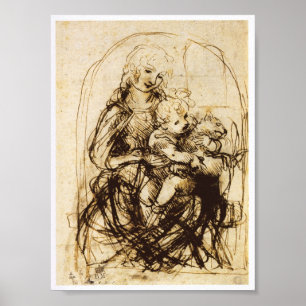 Madonna and Child with a Cat, Leonardo da Vinci ポスター
