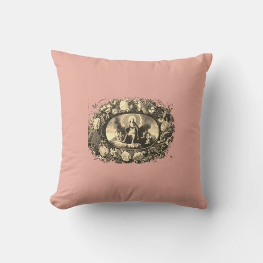 Madonna – Maria – Blumenkranz – Vintage クッション (正面)