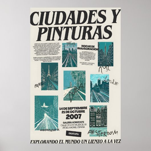 Madrid Art Exhibition Poster Spanish Cityscape ポスター (正面)