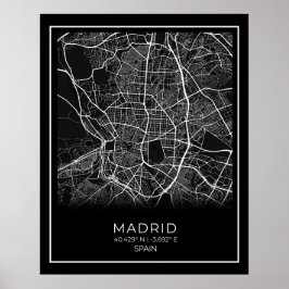 Madrid City Map - Madrid Black Map Poster ポスター