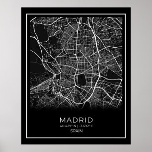 Madrid City Map - Madrid Black Map Poster ポスター