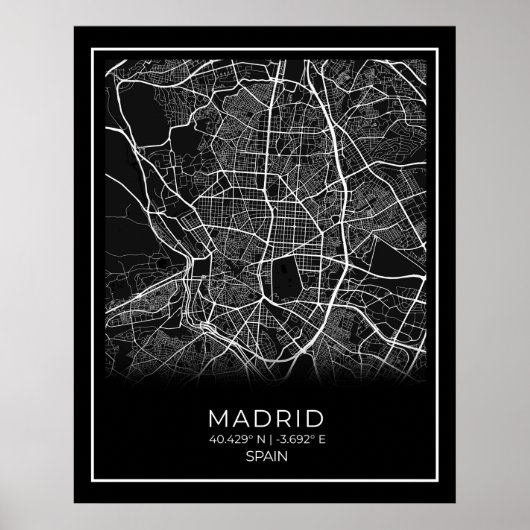 Madrid City Map - Madrid Black Map Poster ポスター (正面)