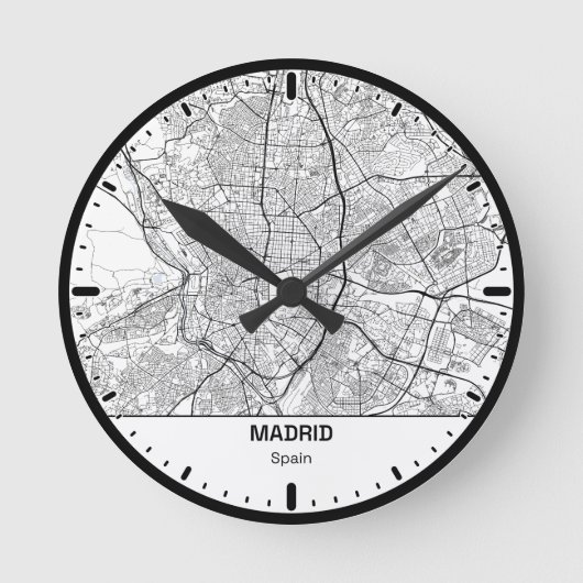 Madrid Clock City Line Art ラウンド壁時計 (正面)