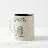 Madrid skyline couple — beige leaf background ツートーンマグカップ (正面左)