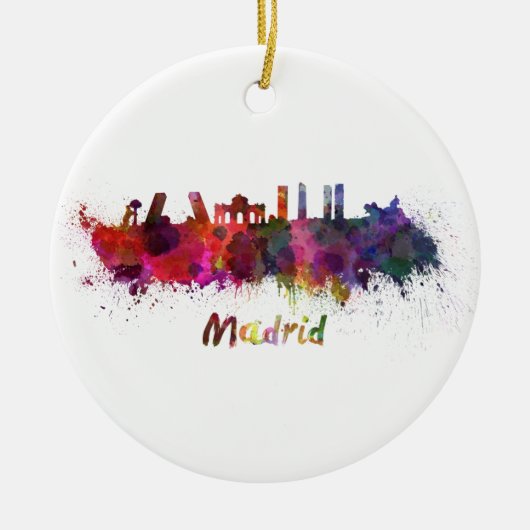 Madrid skyline in watercolor セラミックオーナメント (正面)
