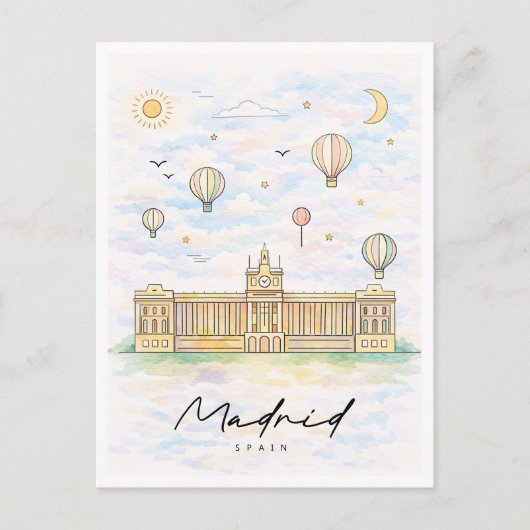 Madrid Skyline Watercolor | Spain Travel シーズンポストカード (正面)