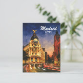 Madrid Spain Gran Via Night Watercolor Cityscape ポストカード (スタンド正面)