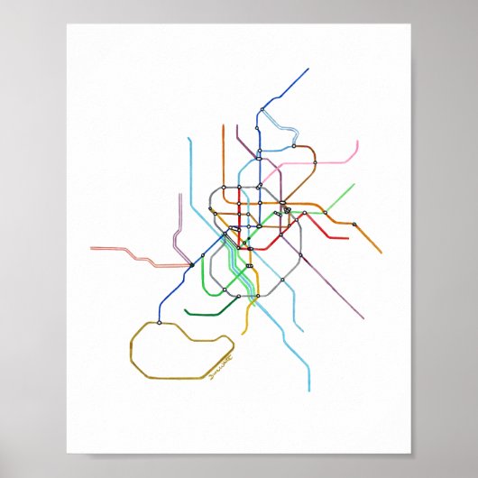 Madrid Spain Metro Map Art Print ポスター (正面)