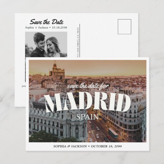 Madrid Wedding Save the Date Retro Destination ポストカード (正面/裏面)