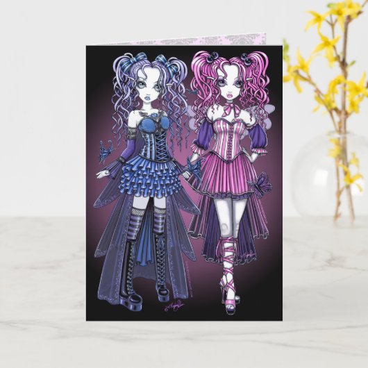 Maegan及びHayleeのゴシック様式オートクチュールの妖精の姉妹カード カード (黄色い花)