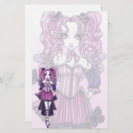 "Maegan"のピンクのバレンタインの妖精の芸術の文房具 便箋 (正面/裏面)