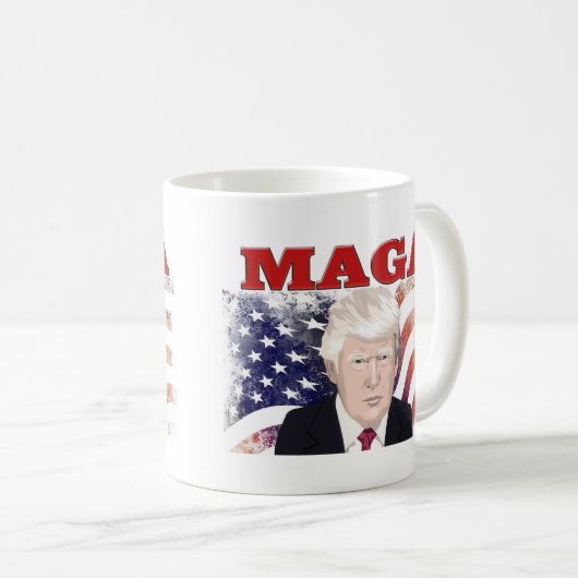 MAGAアメリカ国旗のトランプ赤文字 コーヒーマグカップ (正面右)