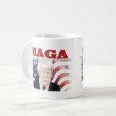 MAGAアメリカ国旗のトランプ赤文字 コーヒーマグカップ (正面左)