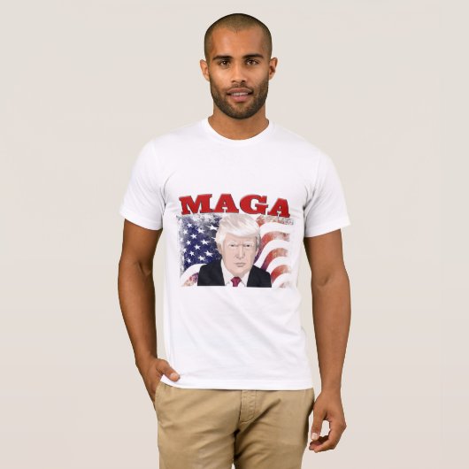 MAGAアメリカ国旗切り札赤文字 Tシャツ (正面フル)